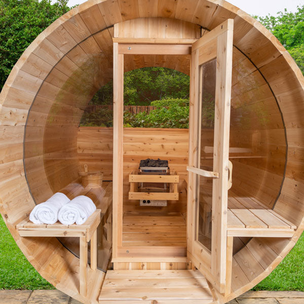 LeisureCraft Tranquility MP Barrel Sauna - Open